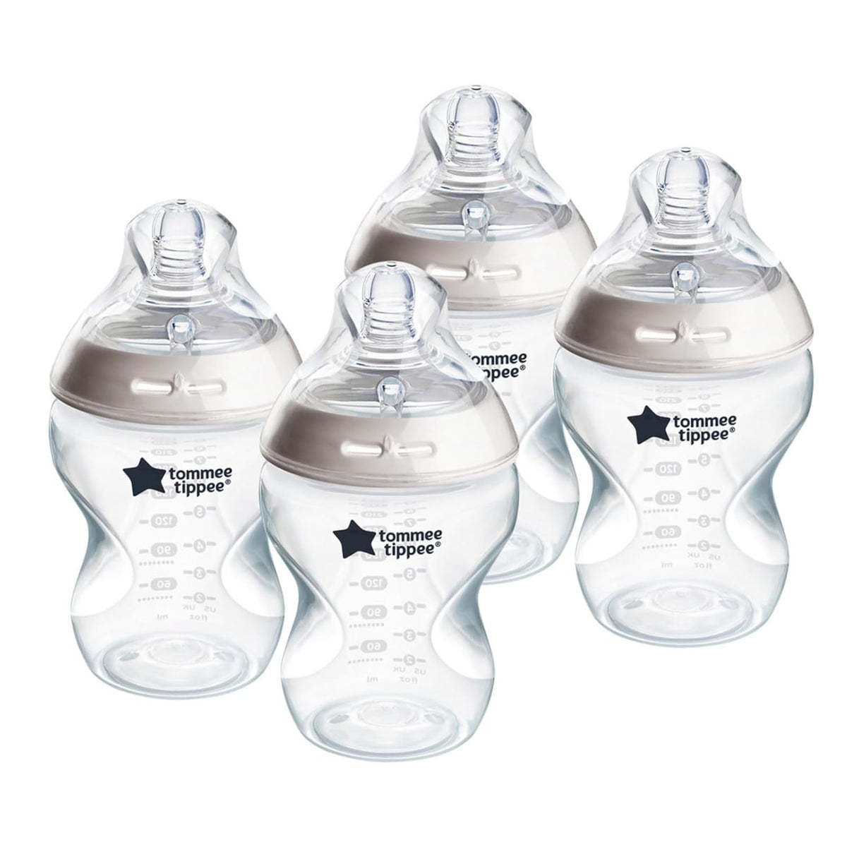 Tommee Tippee Natural Start – Lot de 4 Biberons 260 ml – Débit Lent 0m+ – Anti-Colique – Sans BPA