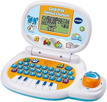 VTech - Ordi P'tit Genius Ourson Bleu, Ordinateur Portable Enfant avec Écran Rétroéclairé, Souris, 10 Jeux Évolutifs, Jouet Éducatif, Cadeau Enfant de 2 Ans à 5 Ans - Contenu en Français