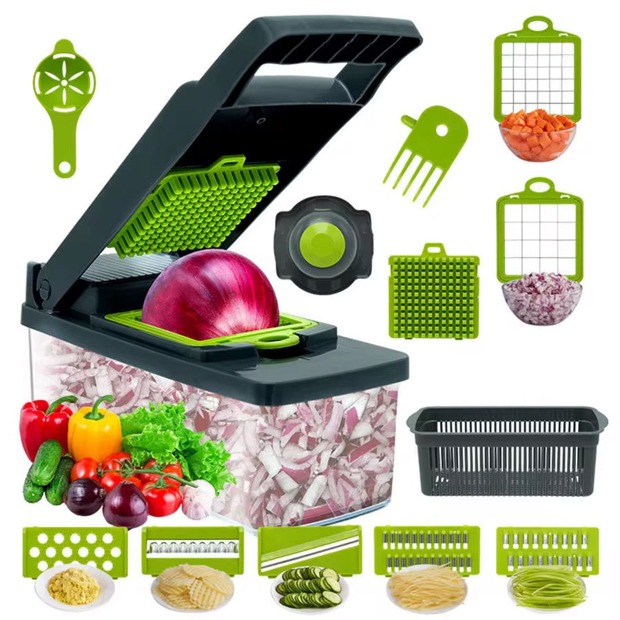 Hachoir à légumes 14 en 1 , coupe-oignons, trancheuse, hachoir pour légumes, salades, fromages, fruits, coupe-légumes multifonction avec séparateur d'œufs