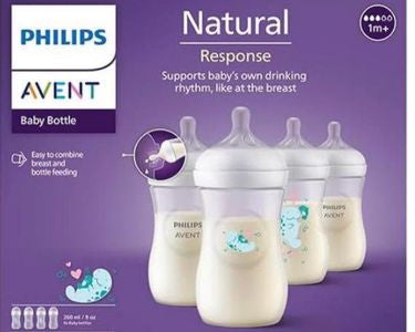 PHILIPS AVENT - Lot de 4 biberons 1 mois + Natural Response avec tétines T3 -260 ml