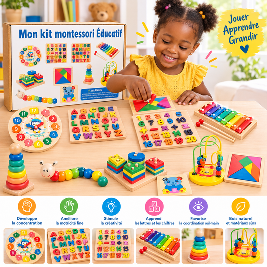 Kit Montessori 10pcs Éducatif en Bois – Jouer, Apprendre et Grandir