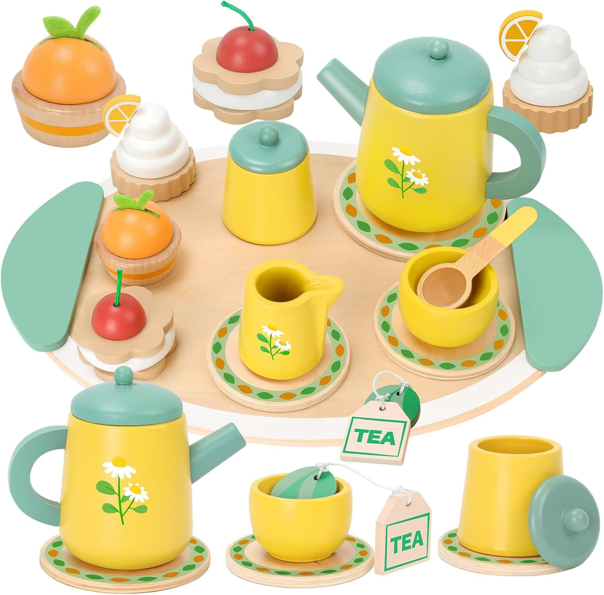 Service à Thé en Bois pour Enfants – Set de Dînette Montessori 15 Pièces