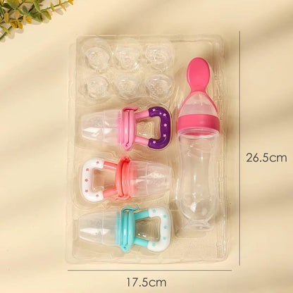 Kit d’Alimentation Bébé 4 en 1 – Sucette à Fruits & Biberon Cuillère – Sans BPA