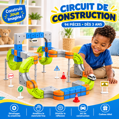 Circuit de voitures de construction 94 pièces – Circuit modulable pour enfant dès 3 ans