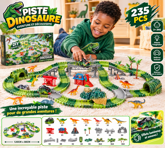 🦖 Piste de dinosaures – Circuit géant de 235 pièces