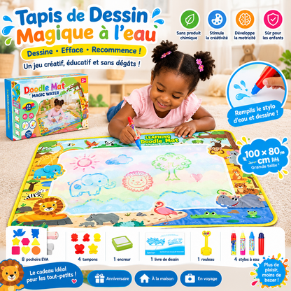 Tapis de Dessin 100cmx50 Magique à l’Eau pour Enfant 100 × 80 cm – Tapis de Coloriage Réutilisable avec 4 Stylos à Eau