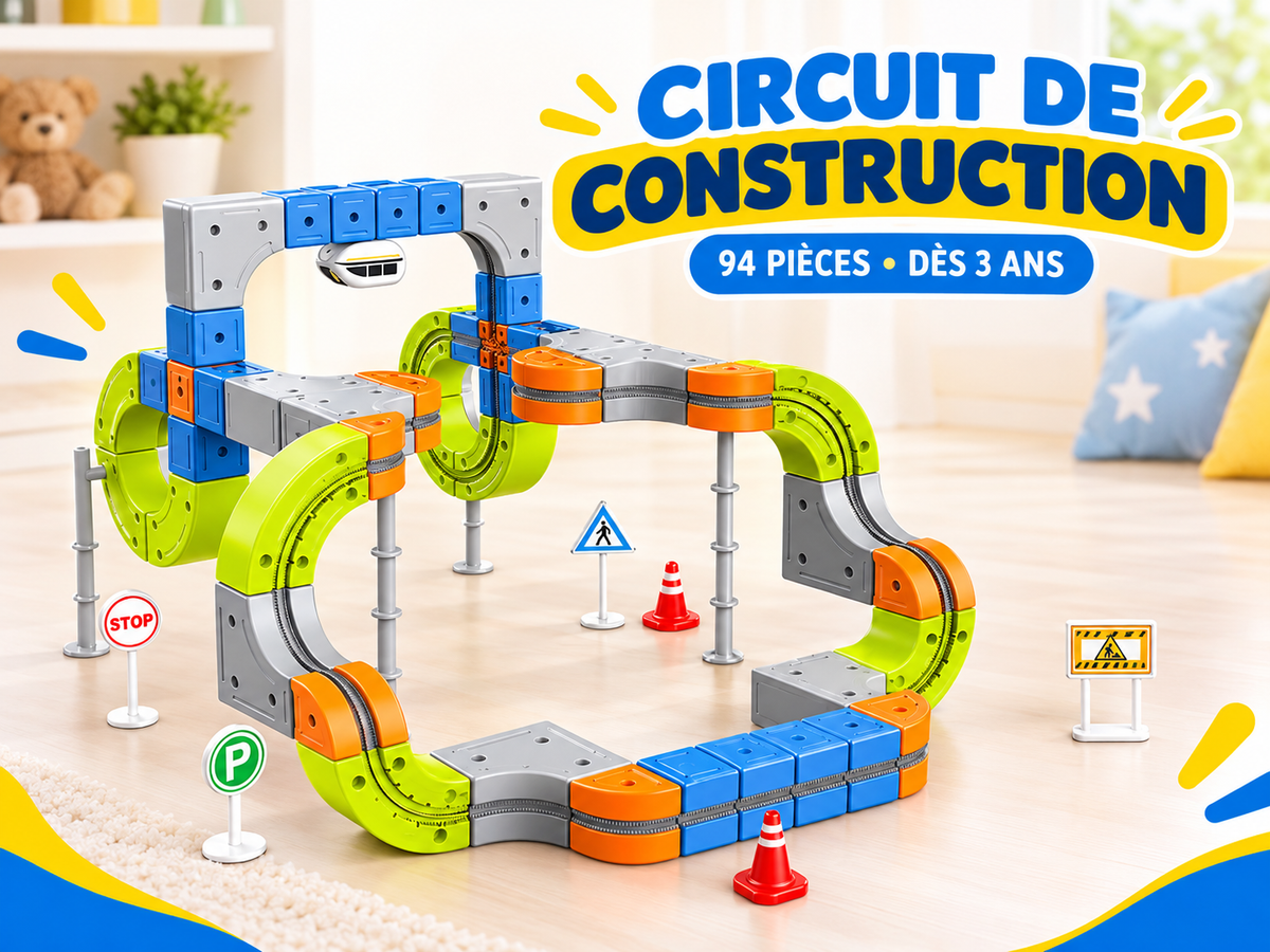 Circuit de voitures de construction 94 pièces – Circuit modulable pour enfant dès 3 ans