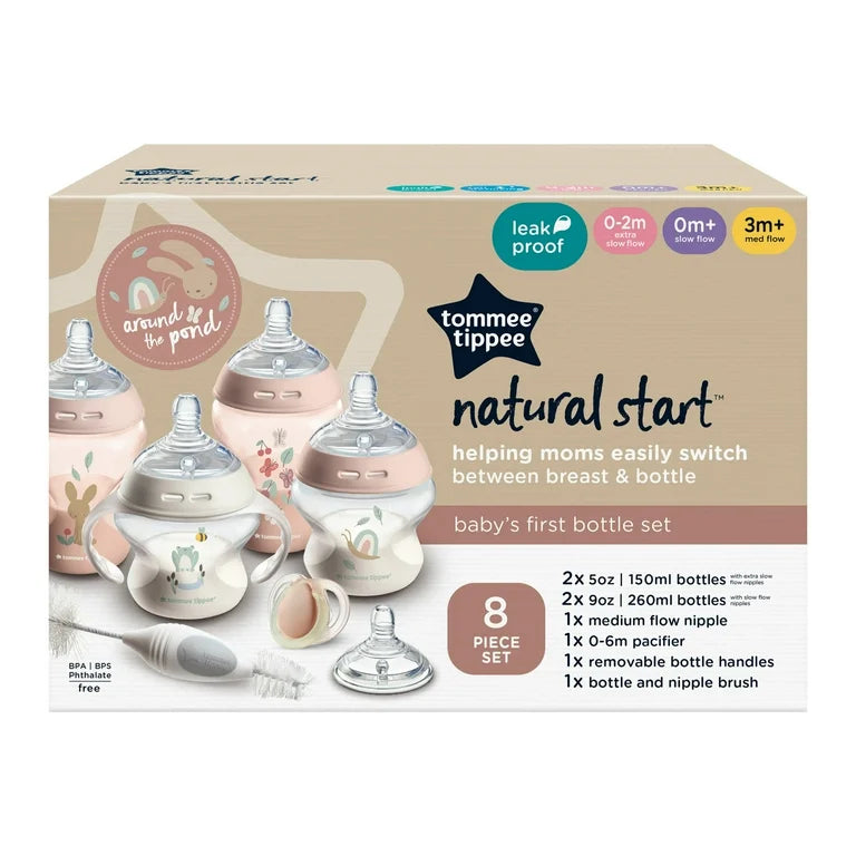Tommee Tippee – Coffret Biberons Natural Start – Ensemble Naissance 8 Pièces -Sans BPA