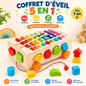Jouet Montessori en Bois 5 en 1 – Coffret d’Éveil Éducatif avec Xylophone, Chiffres et Formes
