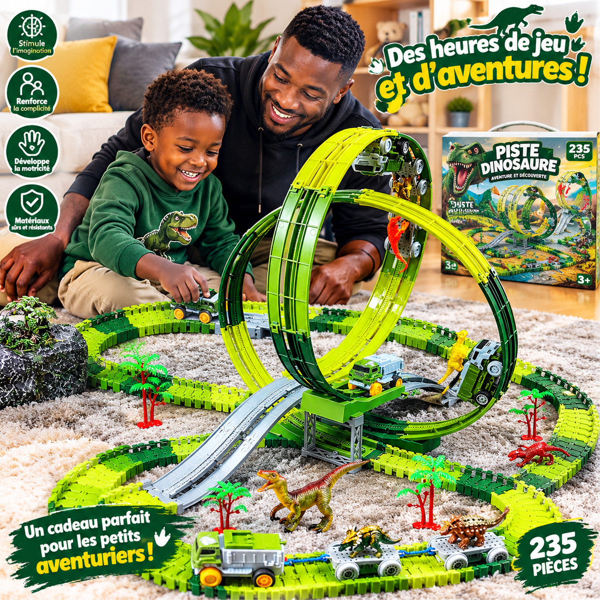 🦖 Piste de dinosaures avec circuit looping – 235 pièces