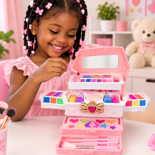 Malette Maquillage Fille,Ensemble 53 Pièces Lavable pour Enfant avec Miroir,Pinceau Cosmétique et Rouge