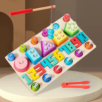 Jeu éducatif en bois 6-en-1 – Pêche magnétique & apprentissage
