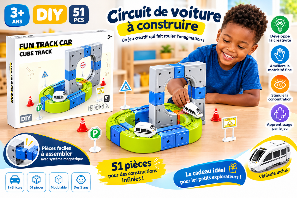 Circuit de voiture à construire – 51 pièces | Jeu éducatif dès 3 ans
