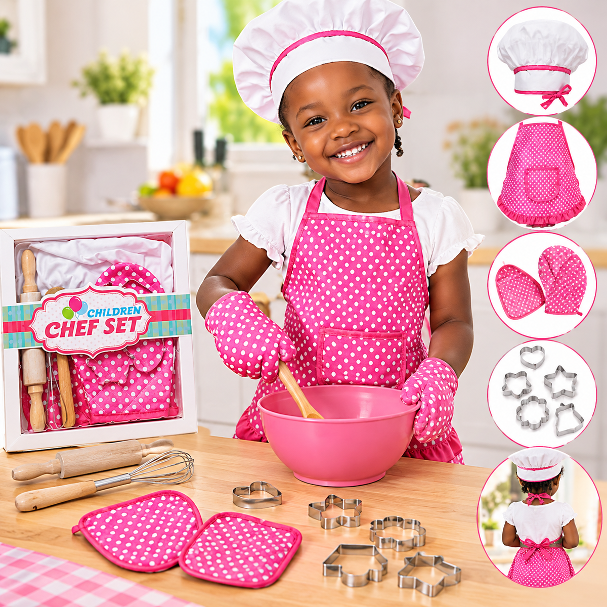 Ensemble de Cuisine pour Enfant – Deluxe Chef Set rose et bleu