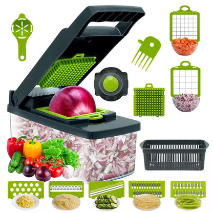 Hachoir à légumes 14 en 1 , coupe-oignons, trancheuse, hachoir pour légumes, salades, fromages, fruits, coupe-légumes multifonction avec séparateur d'œufs