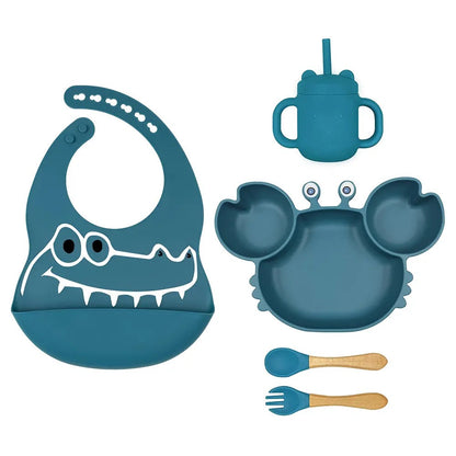 Set Repas en silicone Pour Enfant - 5 pieces , 5 Couleurs au Choix