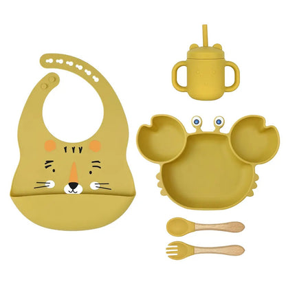 Set Repas en silicone Pour Enfant - 5 pieces , 5 Couleurs au Choix