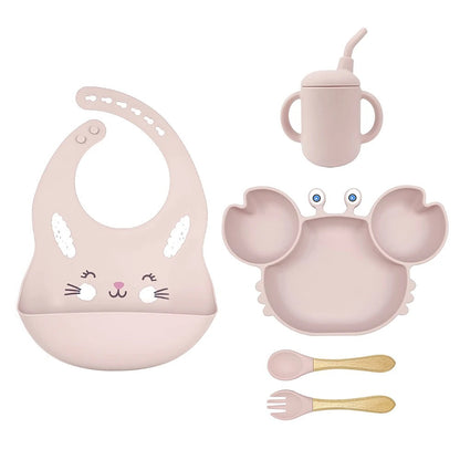Set Repas en silicone Pour Enfant - 5 pieces , 5 Couleurs au Choix