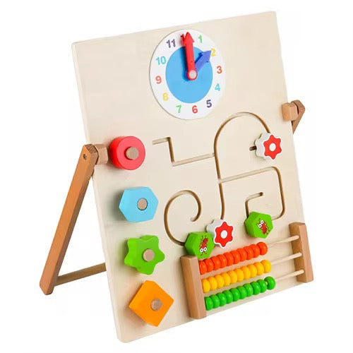 tableau educatif en bois avec horloge