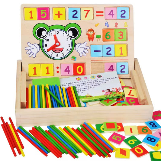 Boîte Éducative Montessori en bois Boîte Éducative Montessori en Bois – Apprentissage des Chiffres, de l’Heure et des Opérations