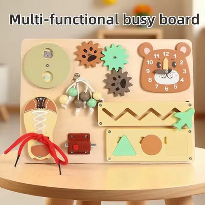 🧸 Busy Board Montessori en Bois – Tableau d’Activités Sensoriel pour Enfant