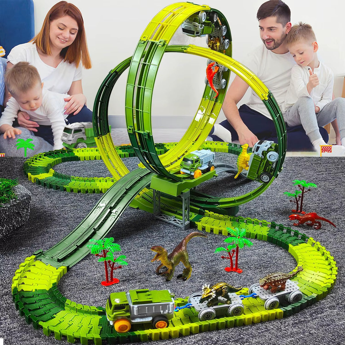 🦖 Piste de dinosaures avec circuit looping – 235 pièces