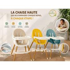 Chaise haute design scandinave évolutive 2 positions pied métal couleur bois solide