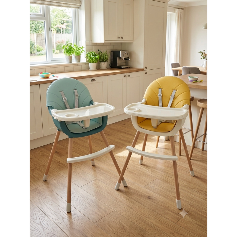 Chaise Haute Bébé  en bois robuste 2-en-1 Évolutive – Confort, Sécurité et Praticité