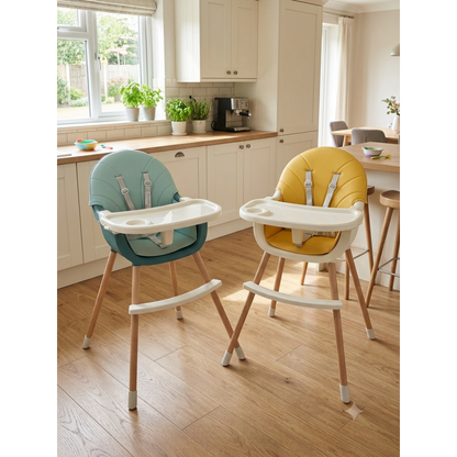 Chaise Haute Bébé  en bois robuste 2-en-1 Évolutive – Confort, Sécurité et Praticité