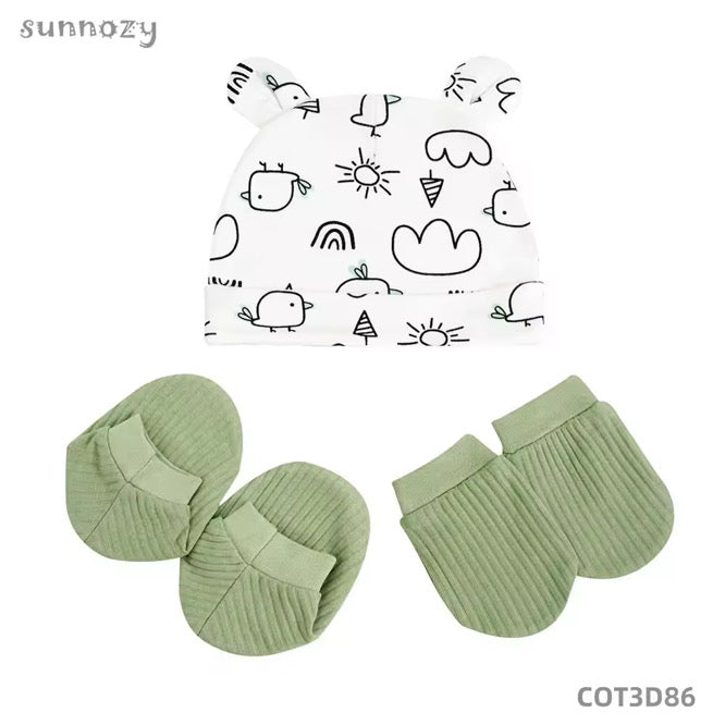 Lot de Bonnets et Moufles  et chaussons pour Bébé – Motifs Variés et Doux