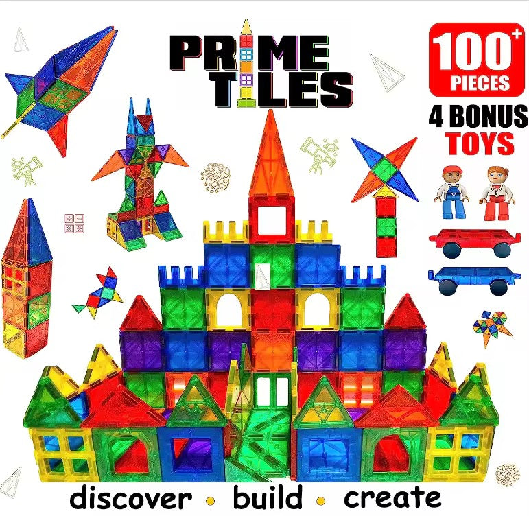 100 pièces Tuiles Blocs magnétiques de construction avec roues
