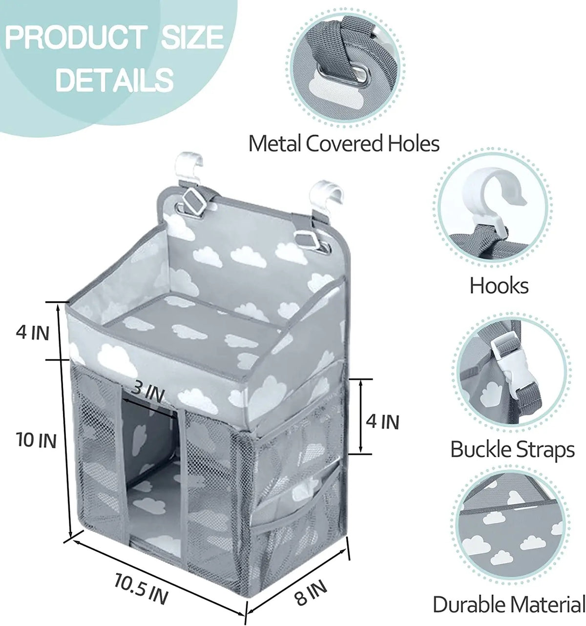 Organiseur de couches pour berceau 25cm, Organiseur de chambre d'enfant et panier à couches pour bébé,rose , bleu OU gris