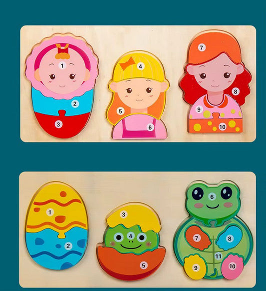 puzzles en bois numérotés,  3 mini puzzle , plusieurs  themes disponible