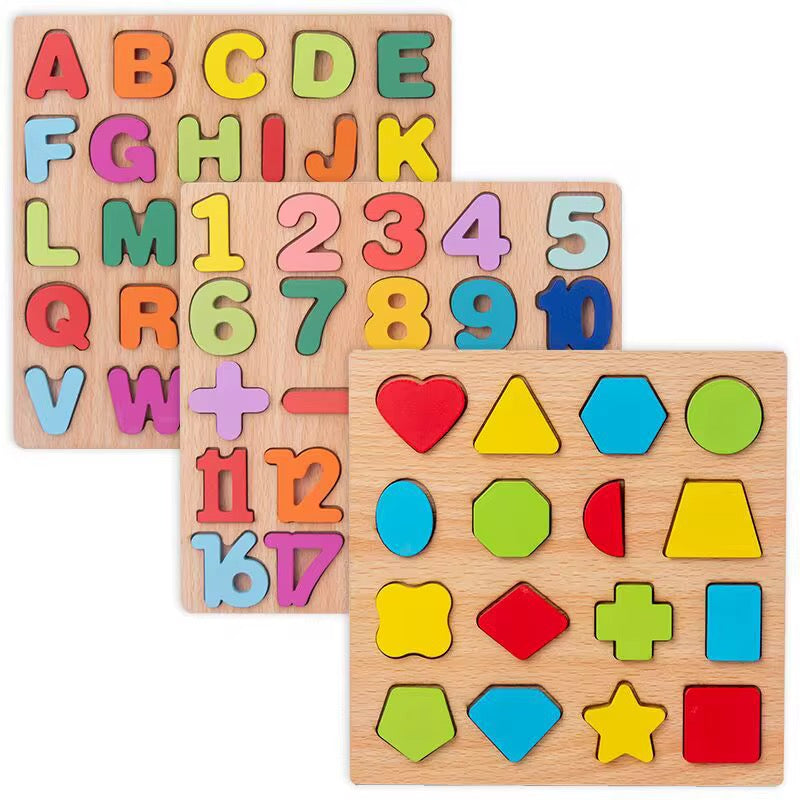 Lot de trois planche puzzle chiffre &  lettre & formes