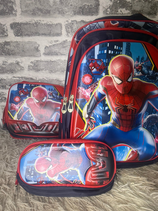 Ensemble Scolaire 3 Pièces – Spiderman | Sac à dos, Trousse et Sac Repas CI à CM2