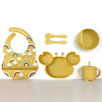 Set Repas en silicone Pour Enfant - 6pieces , 5 Couleurs au Choix