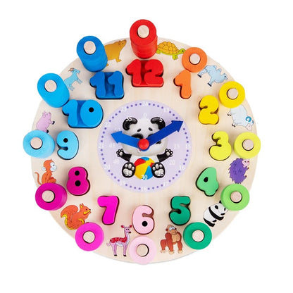 Horloge éducative en bois avec chiffres colorés et animaux mignons