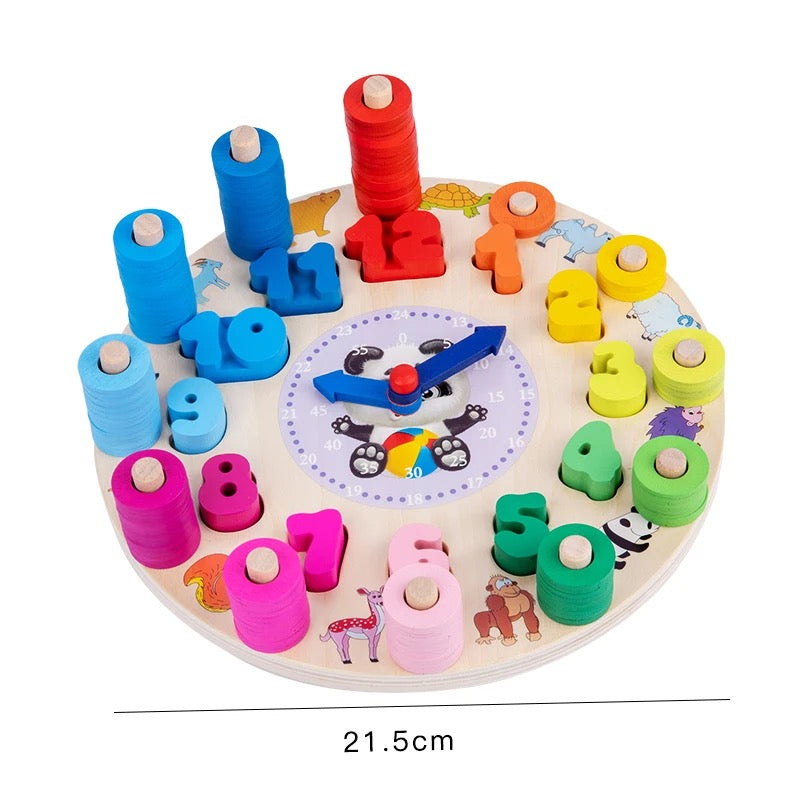 Horloge éducative en bois avec chiffres colorés et animaux mignons