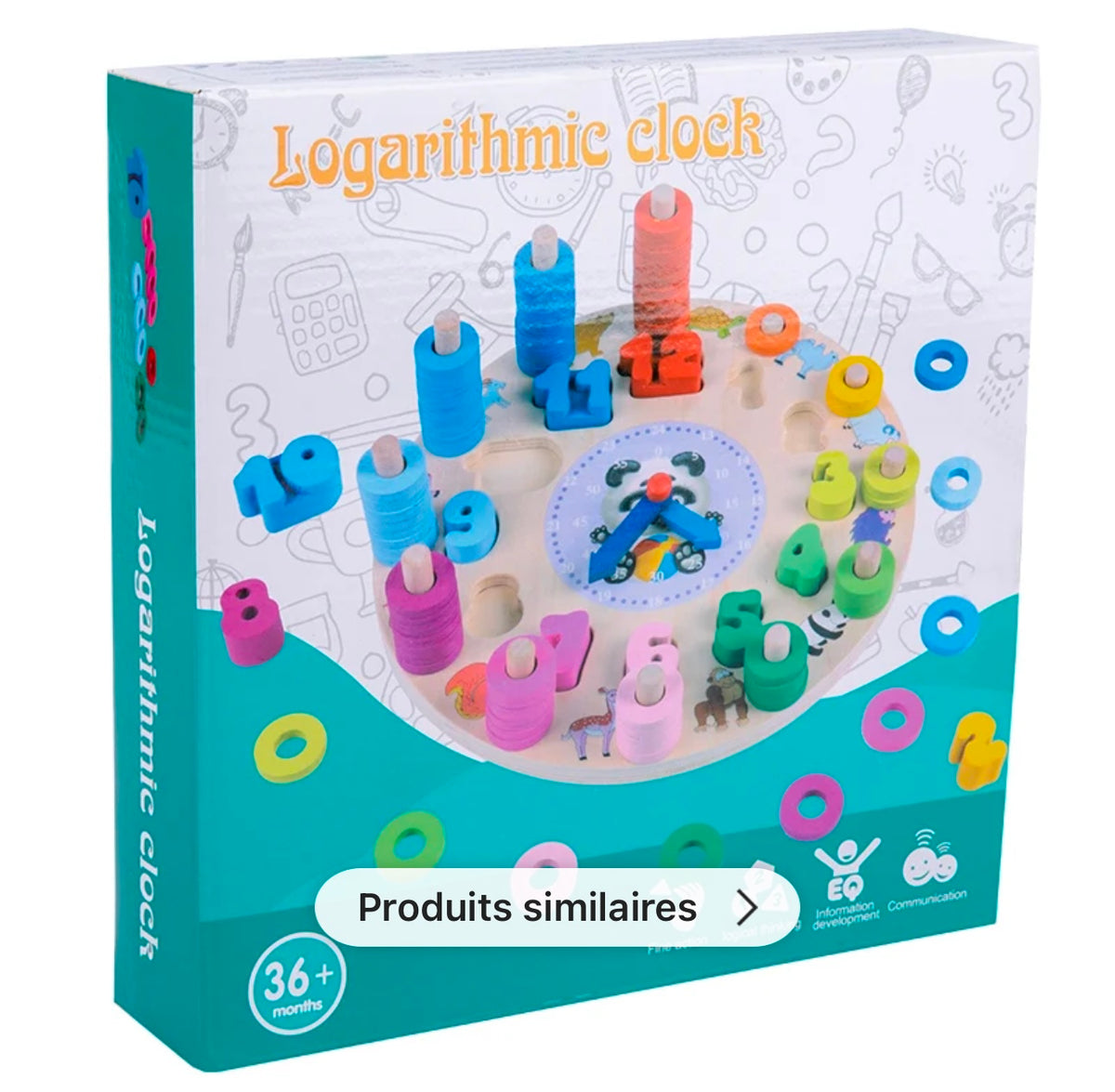 Horloge éducative en bois avec chiffres colorés et animaux mignons