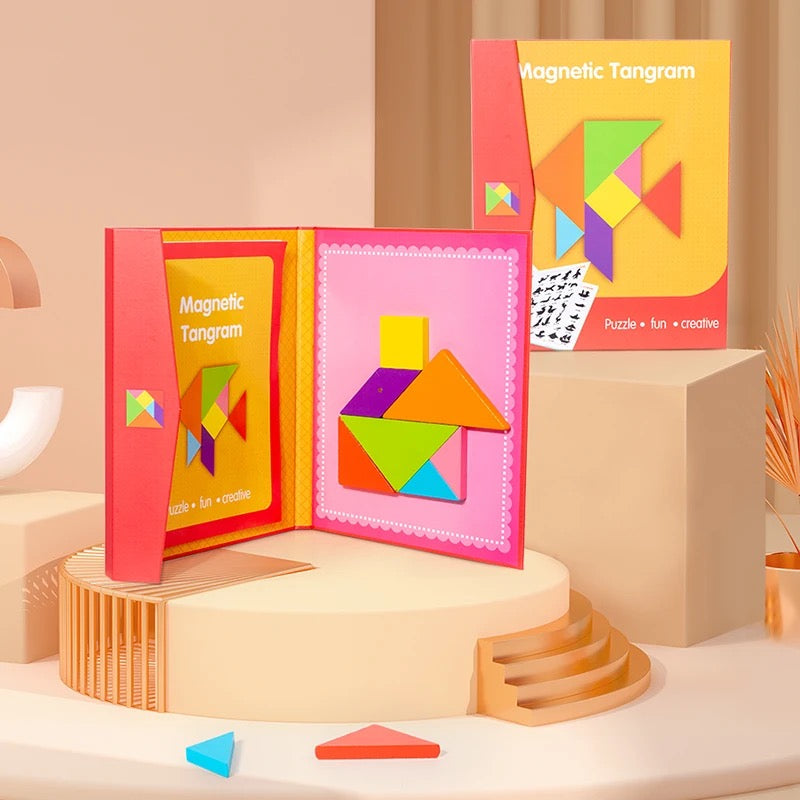 Tangram magnétique éducatif dans un coffret compact et coloré