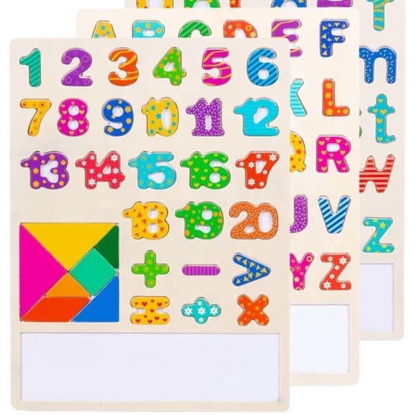 Lot  de 2 Planche éducative en bois, apprentissage chiffre et  lettre alphabet