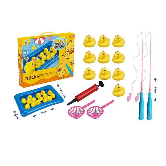 🎣 Jeu de Pêche aux Canards – Bassin Gonflable + Cannes à Pêche + Canetons Jaunes