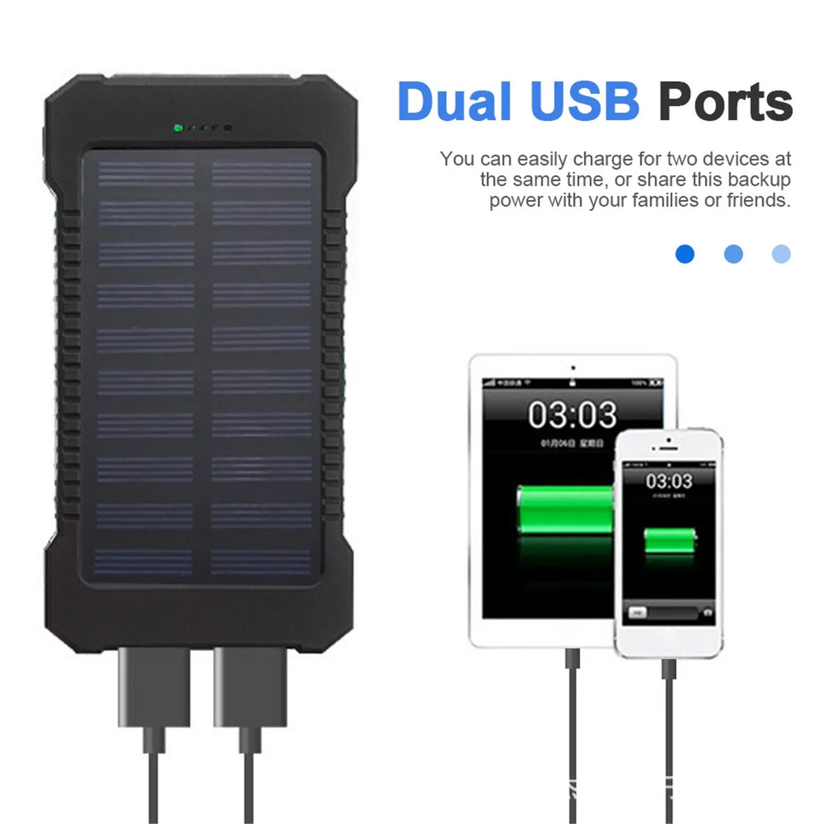 Chargeur solaire - Power Bank avec lampe torche LED intégrée pour tous les téléphones portables et appareils électroniques