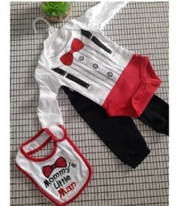 Ensemble 3 pièces garçon rouge blanc noir