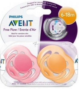 AVENT  2 SUCETTES SILICONE ORTHODONTIQUES (couleur fille ou garçon )6-18 mois (LOT DE 2)