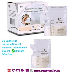 MIRACLE BABY Sachet de Conservation du Lait Maternel, 250ML × 30 Pièces  Sans BPA, Bec Verseur Intégré - NENETOUTI