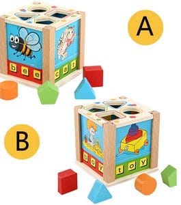 Boîte de bloc de construction en bois de santé cognitive graphique pour enfants jouet de bloc de construction éducatif 3D