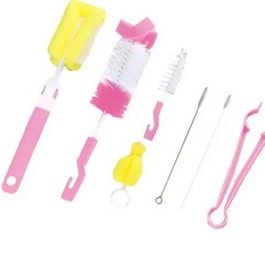 Kit de brosses pour biberons de bébé, Kit de nettoyage pour biberons, Tube anti-rayures, 7 pièces rose