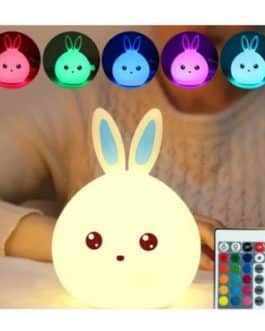 Veilleuse BLEU Lapin LED, Silicone LED Variable Couleur, tactile