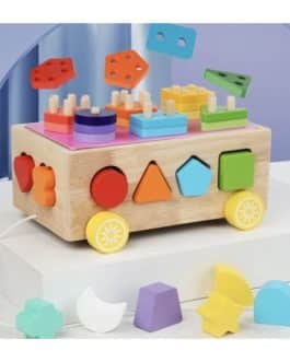 jouets éducatifs blocs de construction  en bois us de traction en bois classique Apprentissage Numéro Forme Puzzle de 1 à 4 ans